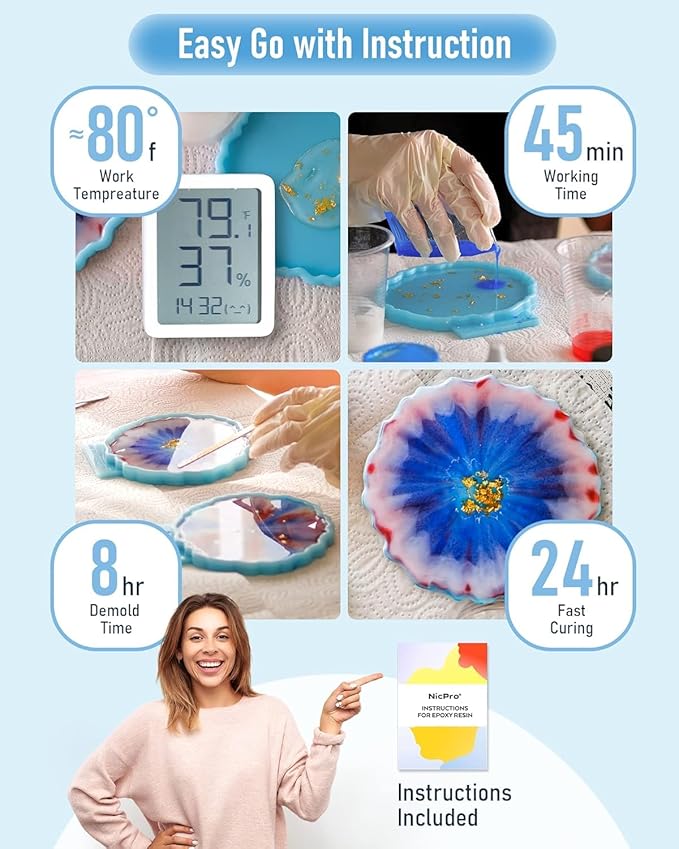 Nicpro 4 Gallon Crystal Clear Epoxy Resin Kit, High Gloss & Bubbles Free Resin Supplies for Coating and Casting, Craft DIY, Wood, Table Top, Bar Top, Molds, River Tables with Cups, Sticks, Gloves