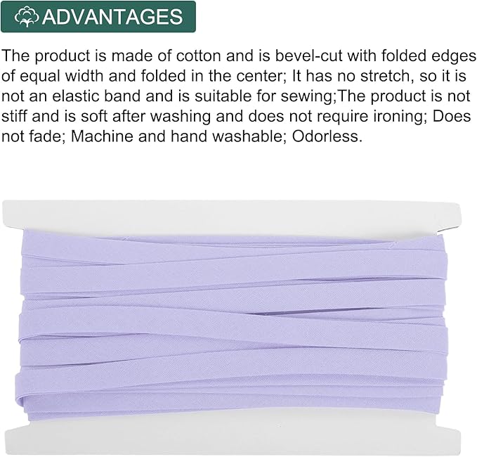 MECCANIXITY 2/5 Inch Double Fold Bias Tape Continuous Bulk Bias Tape for Sewing, Seaming Quilting Hemming Binding Crafts (Light Purple 12 Yards)