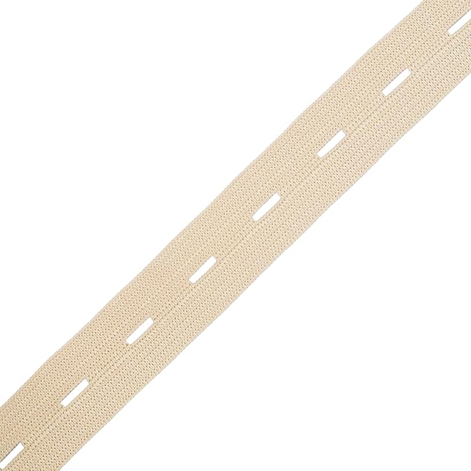 Mandala Crafts Khaki Buttonhole Elastics Band Pants Waist Tightener for Jeans - 0.75 In 15 Yds Khaki Elastic with Button Holes for Button Extender Waistband Belt