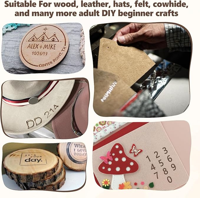 Aepiraza 36Pcs Mini 1" Assorted Characters Branding Irons, 26Pcs Letters and 10Pcs Numbers Leather Branding Tool with 3Pcs Changeable 12" Handle for Wood Working, Leather Hats, Felt, Cowhide
