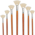 DUGATO Artist Fan Paint Brush Set of 7, White Hog Bristle Natural Hair Anti-Shedding Brush Tips, Long Wooden Handle for Comfortable Holding, Great for Acrylic Oil Painting