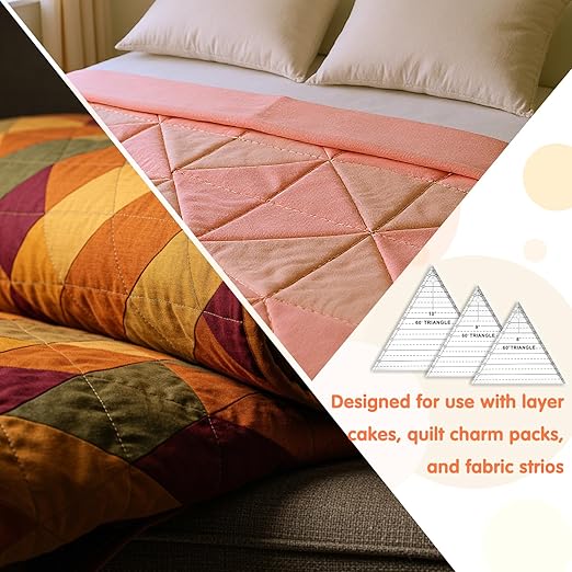 3 Pcs 60 Degree Triangle Ruler for Quilting 8 9 10 Inch Acrylic Template Rulers Quilting Sewing Layer Cake Patchwork Supplies for Cutting Pattern DIY Craft(Clear)