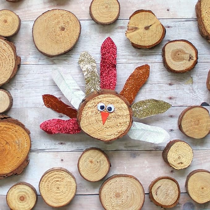 100 Pcs Wood Slices, BetterJonny Round Under 3cm Log Discs Kit with Hole Unfinished Wooden Circles for DIY, Crafts, Wedding, Christmas Decoration