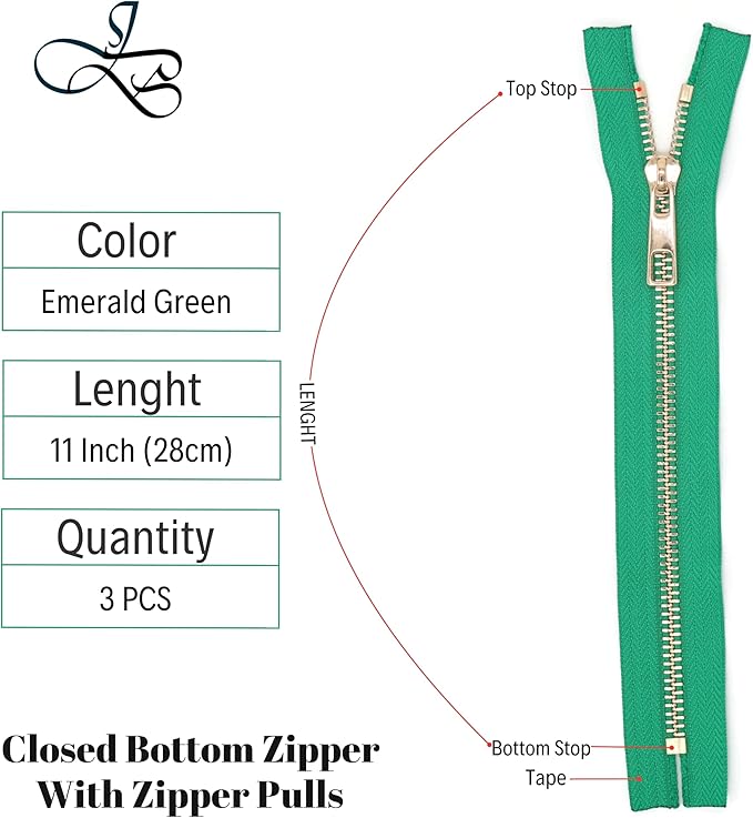 #5 Gold Metal Zipper - 50+ Colors - 3 PCS - (4-14 inches) Sizes - Luxury Lightweight Handcraft Metal Zippers with pulls for Purses Bags Pockets Shoes Sewing & Crafts DIY ZP023111