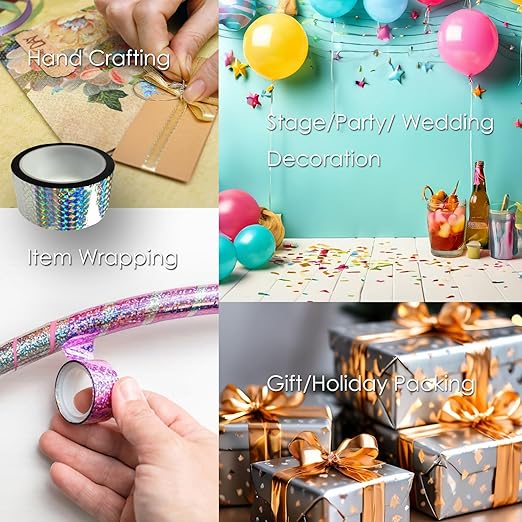 Reflective Crafting Tape, Graphic Glitter Holographic Prism Tape, for Craft Project, DIY Art, Holiday Packing, Wrapping, Keep Birds Away, 1.8 Inches by 55 Yards (Holographic-FG)
