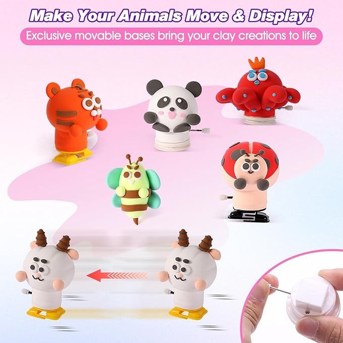 Air Dry Clay Kit -12 Animals Modeling Clay Set with 6 Movable Bases, Ultra Light & Soft, Safe Non-Stick DIY Art & Craft Kit with Sculpting Tools & Tutorials, Creative Gift for Boys & Girls