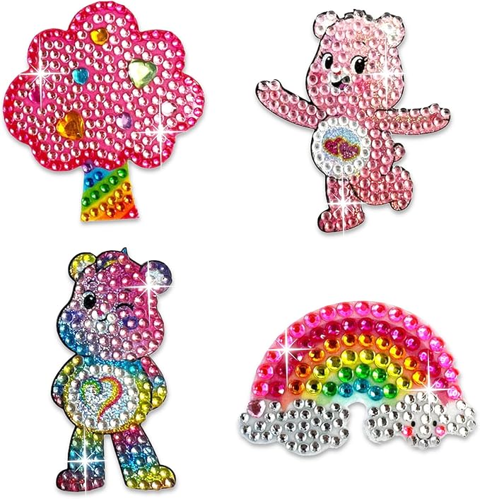 StickerBeans® Rhinestone Stickers – Care Bears 4-Pack, 2” x 2” Each, Unique Sparkly Cut-to-Shape for Collecting, Trading, Decorating Laptops, Phone Cases, Scrapbooks, for Kids, Teens, & Adults