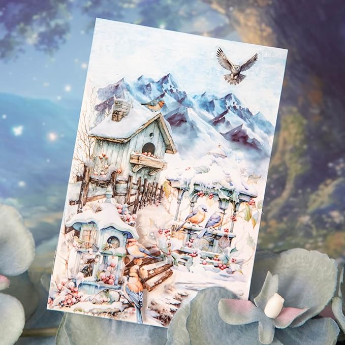 60PCS Birdhouse PET Stickers, Nature Bird Nest Scrapbook Stickers for Journaling, DIY Crafts and Planner Decoration, Transparent Waterproof Junk Journal Supplies
