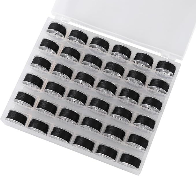 36Pcs Bobbins and Sewing Threads with Bobbin Case, Sa156 Bobbin Plastic Bobbins with Case for Brother, Bro-Ther, Singer, Sewing Machine Accessories (Black)