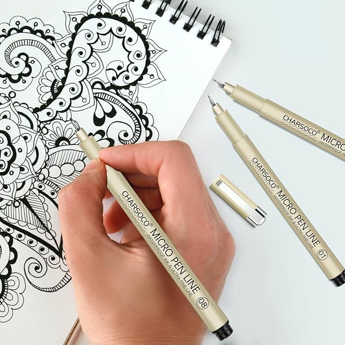 05 Micro Pen, 6Pack Black Fine Point Pen with Waterproof Archival Ink, 0.48mm Fineliner Ink Pens for Artist Illustration, Sketching, Anime, Manga, Technical Drawing and Scrapbooking