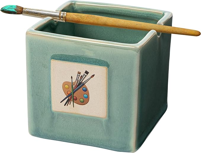GUTE Painters Artist Cup, Paint Brush Holder & Cleaner 3.5" H 3" W - Gift Paint Mixing Cup, Elegant Painting Cup Supplies, Vibrant Cup Arts & Crafts Supplies for Home (Green)