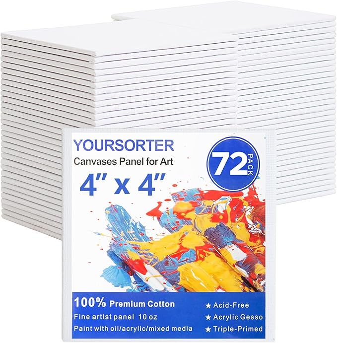 Mini Canvas for Painting 4x4 inch, 72 Pack Small Canvases Bulk for Kids Art Novices, Acrylic Oil Painting Canvases for Leisure Art, Blank Canvas Panels Gesso Primed Acid-Free 100% Cotton