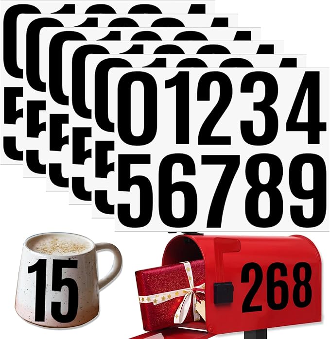 6 Sheets 4 Inch Mailbox Numbers Stickers Vinyl Decals,Self Adhesive Number Waterproof Large House Address Numbers for Outside Mailbox,Sign,Window,DIY Crafts Making,Door,Car,Home,Business(Black)