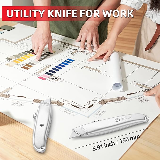 DIYSELF Utility Knife, 20 Pack Heavy Duty Box Cutter Retractable, Box Cutter Knife, Box Opener, Cardboard Cutter, Utility Knives for Garage, Home and Office, PVC Pipe Cutter (Silver)