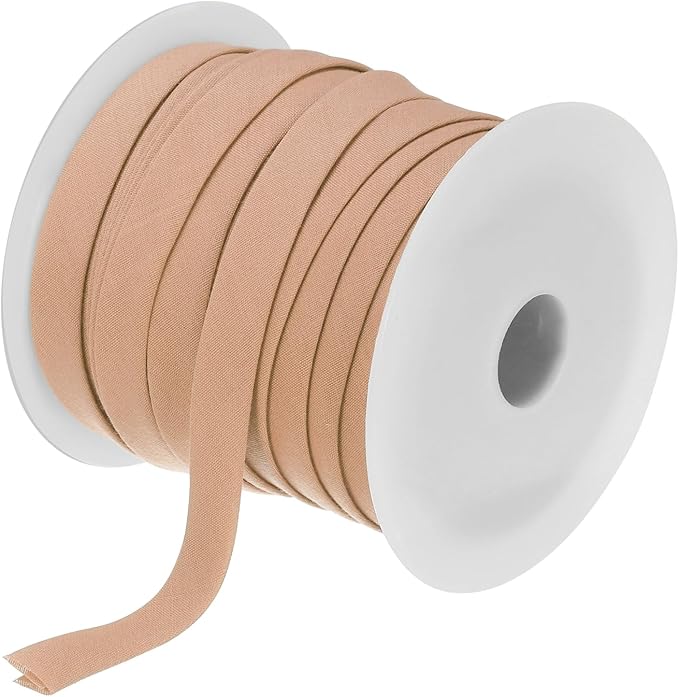 MECCANIXITY 1/2 Inch Double Fold Bias Tape Polyester Continuous Bulk Bias Tape for Sewing,Seaming Quilting Hemming Binding Crafts (Light Orange 25 Yards)