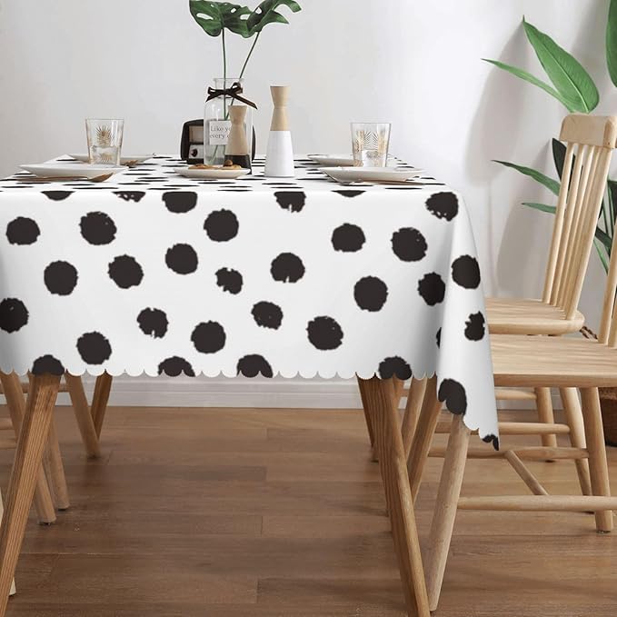 Black White Polka Dots Rectangle Tablecloth Boho Black Spots Doodle Table Cloth Dining Table Cover for Home Kitchen Restaurant Party Buffet Picnic 54 x 72 Inch