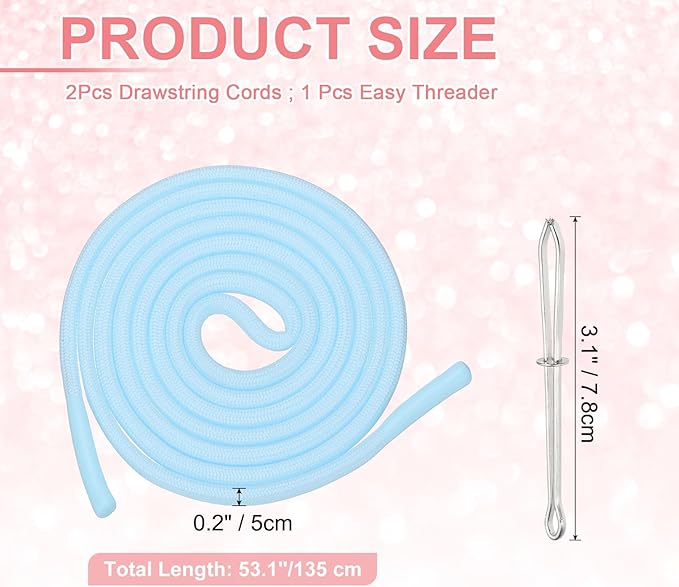 uxcell 2pcs 53inch Drawstring Cords Replacement Drawstring Hoodie String Sewing Tool with Easy Threader for Hoodie Sweatpants Jackets Pants Hats Coats Bags, Sky Blue