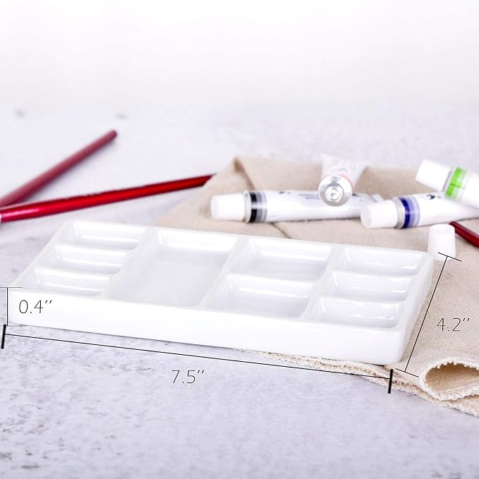 VanEnjoy White Square Ceramic Artist Paint Palette,Porcelain Watercolor Palette,Ceramic Mixing Tray for Watercolor Gouache Painting