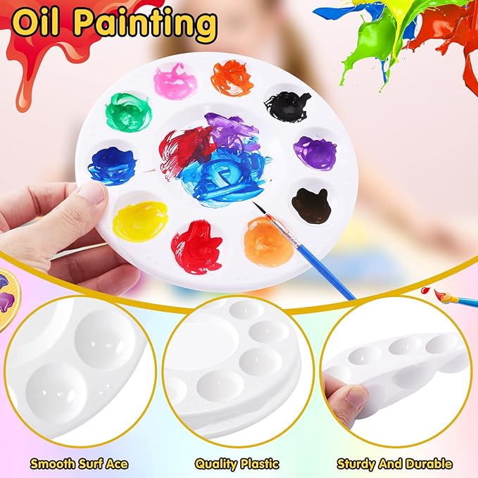 40Pcs Paint Tray Palettes,Plastic Paint Pallets,Round Paint Pallet for Kid & Students,White Paint Palette with 10 Wells for Art Class,DIY Craft,School Project,Painting Party