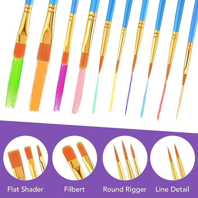 AROIC Acrylic Paint Brush Set, 24pack/240pcs Nylon Hair Paint Brushes for Acrylic Painting, Artist Craft Paint Brushes Supplies, Kid Adult Watercolor Oil Paint Brush Kit
