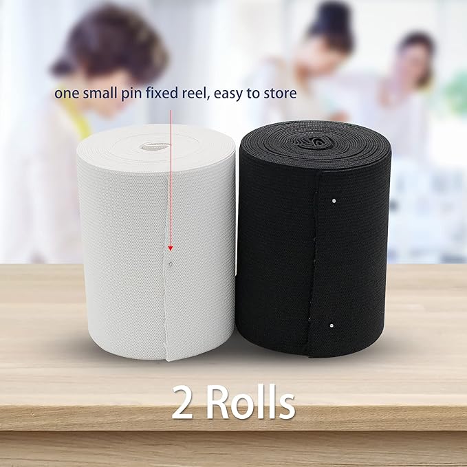 4 Inch Elastic Band for Sewing, Crafts, DIY, High Elasticity, (White 5yards, Black 5 Yards)