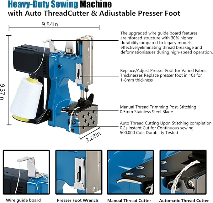 Mini Bag Closing Machine-Electric Portable Bag Sewing Machine 2s/bag,Bag Closer Automatic Woven Bag Sewer Packing Machine for Burlap PP Woven Kraft Paper Bag Feed Sacks Rice Bags Seed Bags-Blue