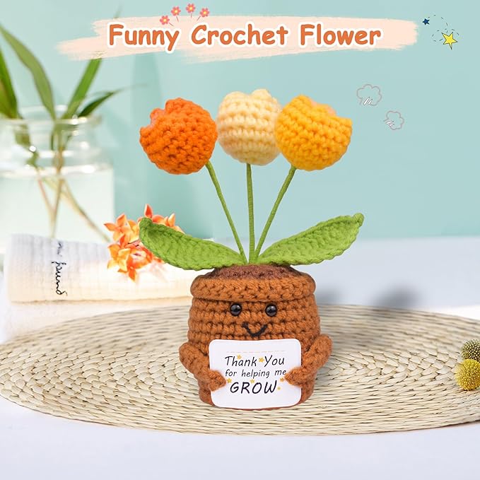 Positive Crochet Tulip Flower, Handmade Emotional Support Knitted Tulip Flowers Inspirational Gift for Women - Thank You, Appreciation, Positive Gift for Teacher, Mom, Friend, Coworker