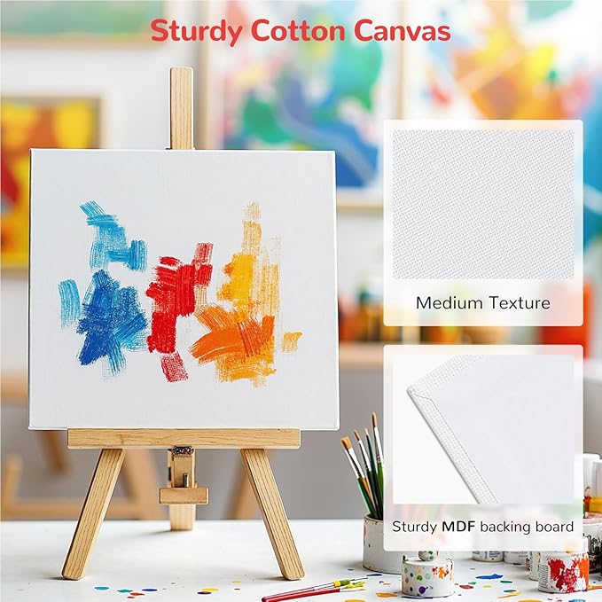 Small Canvas Boards for Kids Painting 56Pcs of 5x5, 6x6, 8x8, 10x10 inch Flat Square Canvas Panels, 100% Cotton White Acrylic Watercolor Paint