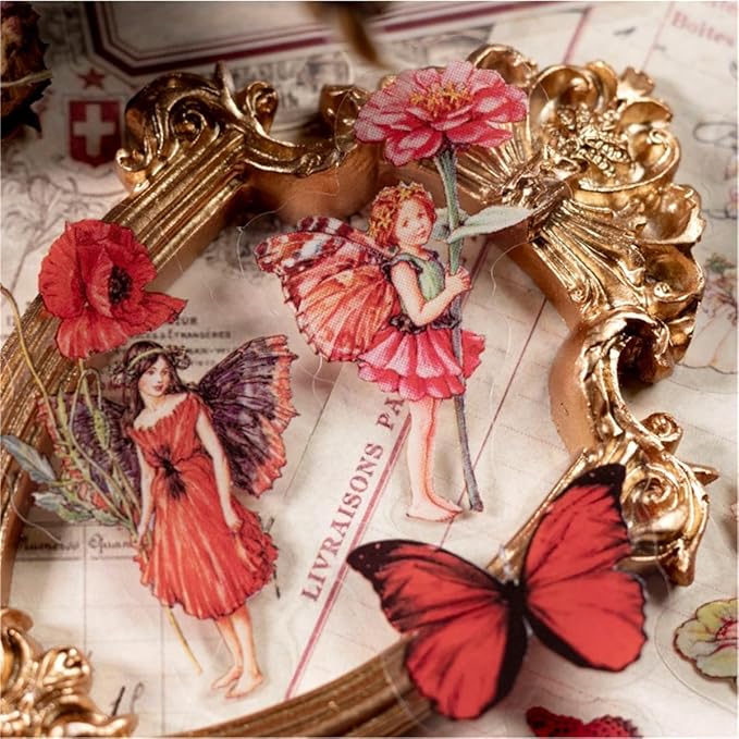 Vintage Flower Fairy Stickers 300Pcs Lot, Belebee 6 Packs Butterfly Fantasy Transparent Sticker for Scrapbooking Junk Journaling Paper Art Crafts Project Planner Album Diary Phone Cases Laptop Adult