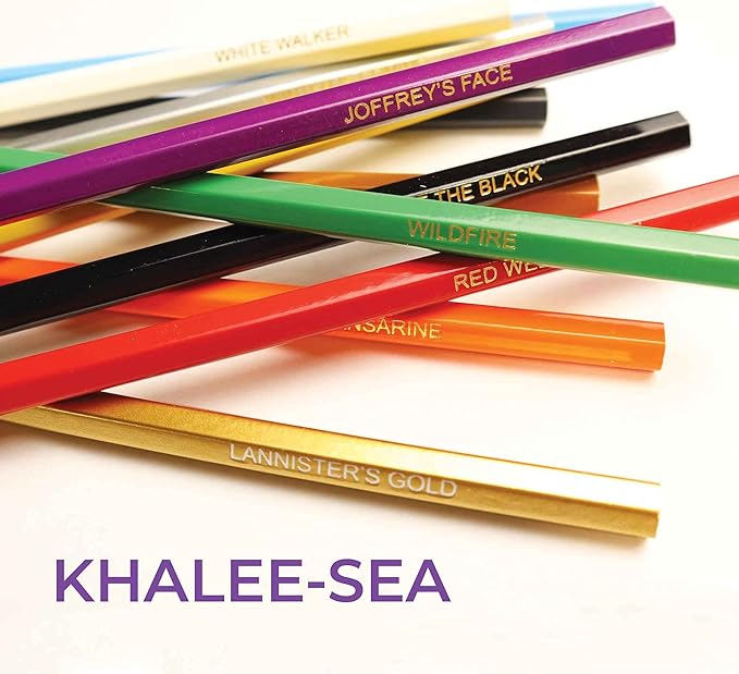 Game of Tones Colored Pencil Set for Fans of Game of Thrones | Set of 12 Parody Pencils | Each Color Pencil is Foil-Stamped with Clever Show References | Great Gift for Fans