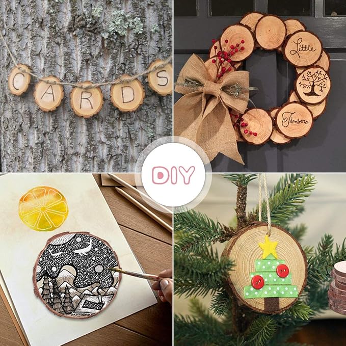 MAOM Natural Wood Slices 25 Pcs 3"-3.5" Round Wood Discs Tree Bark Wooden Circles for DIY Crafting Coasters Arts Crafts Home Decorations Vintage Wedding Ornaments