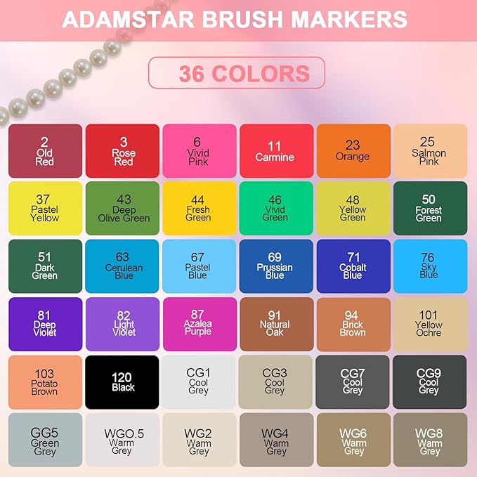 AdamStar Alcohol Markers, 36 Colors Dual Tip Art Markers for Kids & Adult Coloring Sketching Drawing Markers for Artists Paint Markers Pen with Carry Case (36)