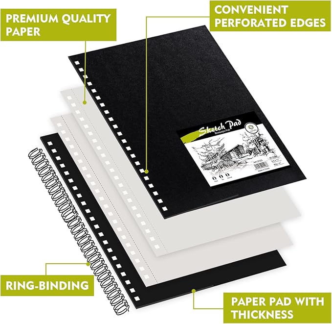 Conda 8.5"x11" Hardbound Sketch Book, Double-Sided Hardcover Sketchbook, Spiral Sketch Pad, Durable Acid Free Drawing Art Paper for Adults