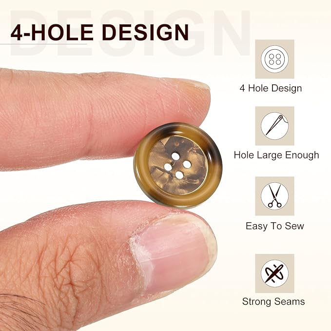 HARFINGTON 24pcs Sewing Button 28mm (1-1/8") 4 Holes Resin Round Buttons Craft Sewing Accessories for Clothing DIY Crafts Decoration, Amber