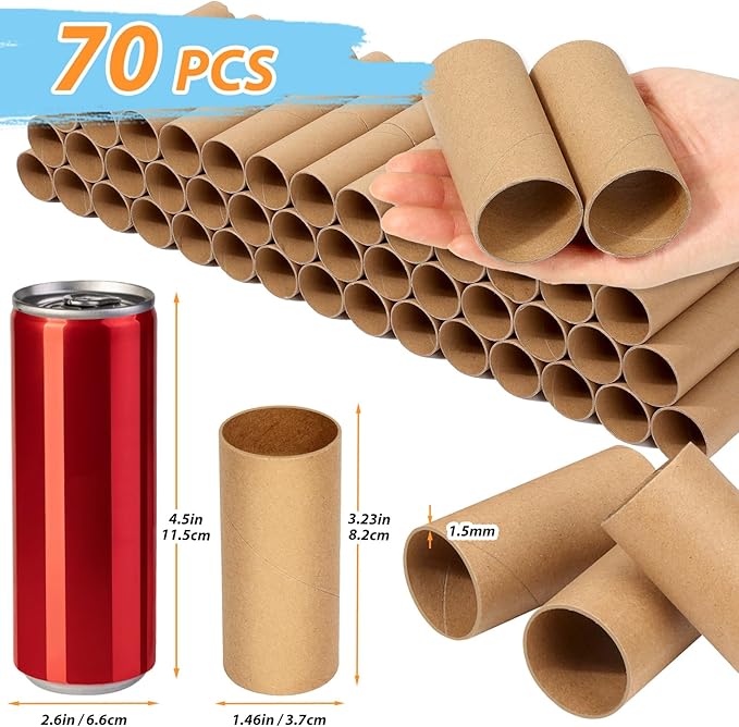 MAPVOLUT 70 Pieces Cardboard Tubes for Crafts, Brown Kraft Toilet Paper Rolls for Crafts - 1.5 x 3.2 Inches Strong and Pressure-Resistant Tubes for Crafts Supplies Painting DIY Art