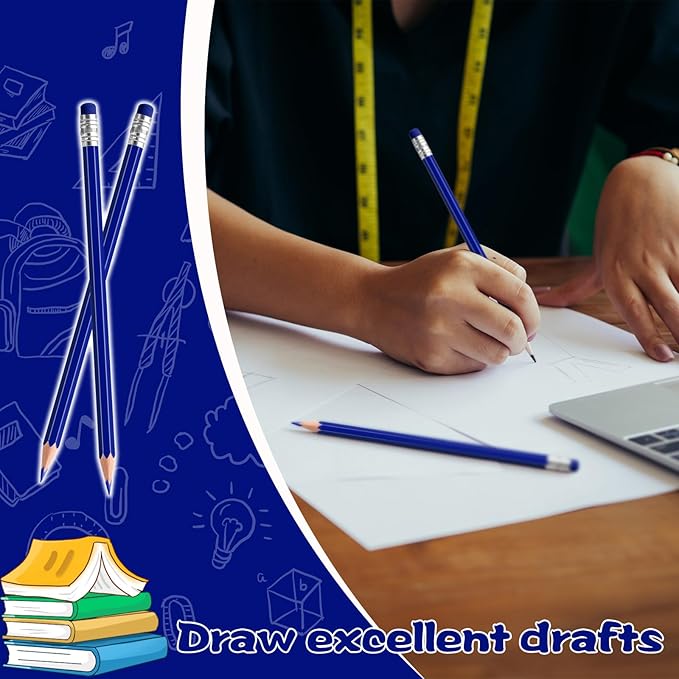 36 PCS Dark Blue Checking Pencils Erasable Colored Pencils with Eraser Pre-Sharpened 2 HB for Checking, Grading, Tests & Office/School Supplies (Dark Blue)