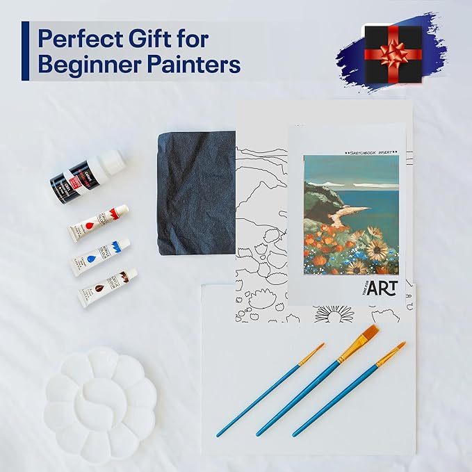 Painting4Real DIY Art Painting Kit for Adults – Learn to Paint Floral Cliffs with Video Tutorials – 9 Pieces Acrylic Paint Set for Adults –Perfect Christmas Crafts & Holiday Gifts for Art Lovers