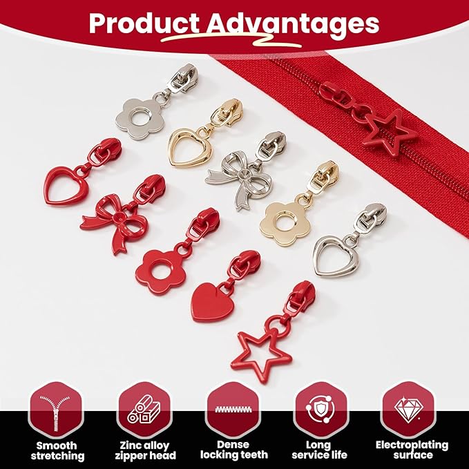 Mylbeter #3 Nylon Coil Zippers by The Yards Red Bulk Zippers 10 Yards with 40PCS Sliders Continuous Zipper Tape for DIY Bag Clothing Sewing Crafts Gold Pull Sliver Slider Zipper for Bags and Purses