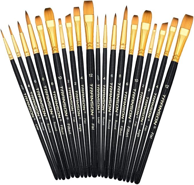 Transon 20pcs Art Painting Brush Set for Acrylic Watercolor Gouache Hobby Craft Face Painting