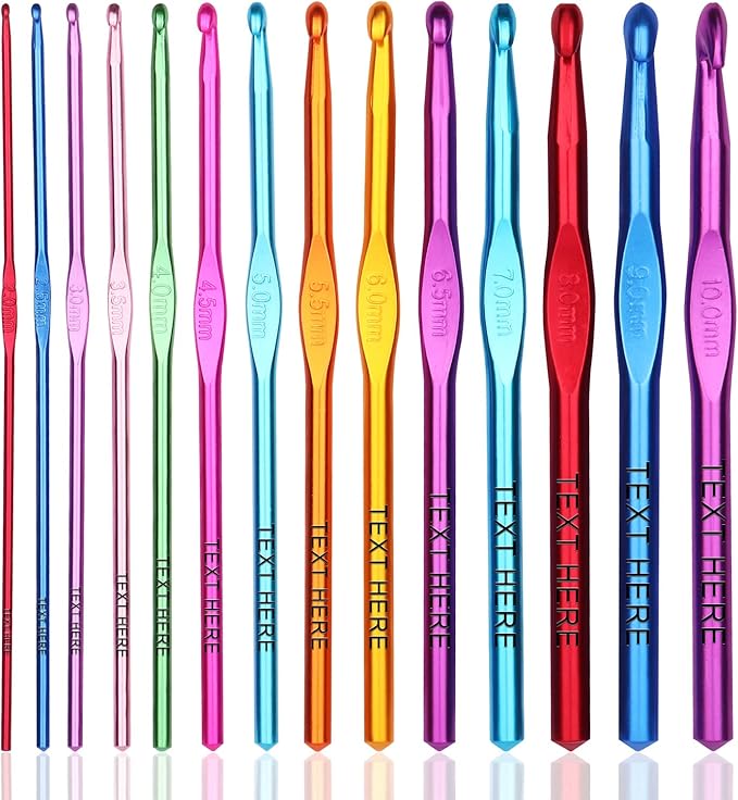 Custom Engraved Text/Name Crochet Hooks Personalized Multicolor Aluminum Handle Knitting Needles Craft Yarn 2-10mm Set 14Pcs Gifts for Women