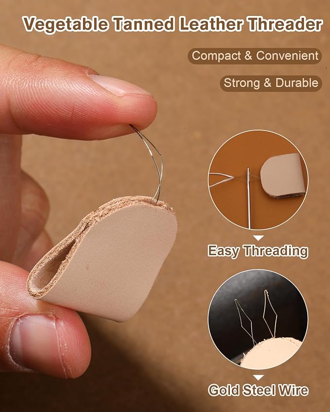 FOUSNOW Leather Sewing Kit, Leather Needles for Hand Stitching, Stitching Kit with Waxed Thread Upholstery Needle Binder Clips Heavy Duty Sewing Kit for Shoes Bags Canvas
