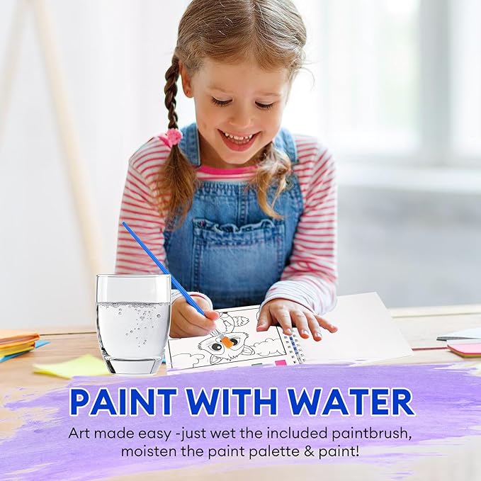 Watercolor Workbook, 30-Page Water Painting Book with 2 Brushes – Mess-Free Reusable Arts & Crafts Gift for Kids