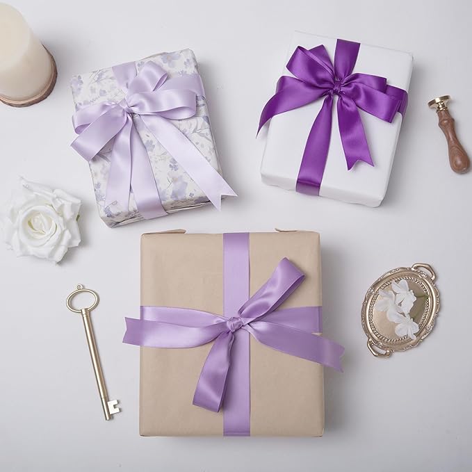 Purple Double Face Satin Ribbon 1 Inch x 45 Yards Lavender Fabric Ribbon for Gift Wrapping, Flower Bouquets, Hair Bows Making, Wedding Decoration, Invitation Cards, Christmas (3 Rolls *15Yd)