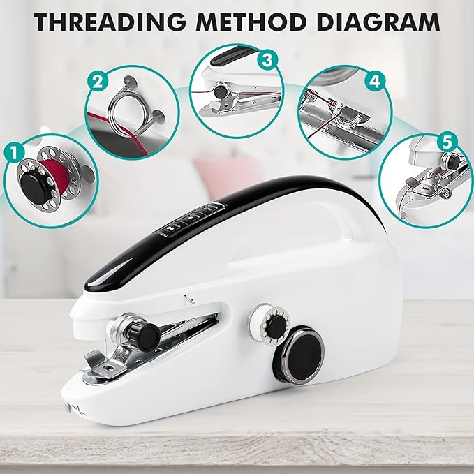 Handheld Sewing Machine, Portable & Cordless Mini Sewing Machine for Beginners - Electric Fast Stitching, DIY Fabric Clothes Repair Kit, Home Travel Mending Machine with Accessories(White)