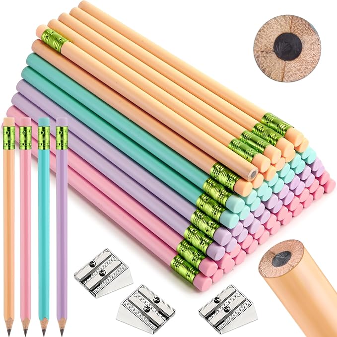 Fainne 102 Pcs Bulk Thick Jumbo Graphite Pencils Set 96 Fat Giant Large Pencils and 6 Sharpeners Enhanced Grip for Art Drafting Writing Drawing Office and Home Use(Macaron Colors,Round)