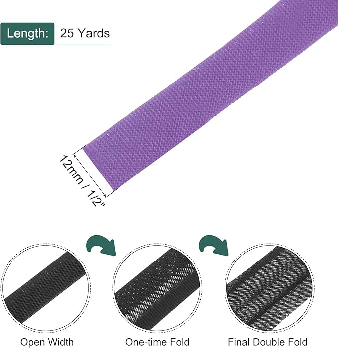MECCANIXITY 1/2 Inch Double Fold Bias Tape Polyester Continuous Bulk Bias Tape for Sewing,Seaming Quilting Hemming Binding Crafts (Dark Purple 25 Yards)