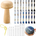 Jexine Darning Mushroom for Socks Wooden Darning Supplies Kit with Large Eye Needles Sewing Threads for Socks Clothes Adults Darner DIY Handicraft Home Sewing Care (Grey Blue)