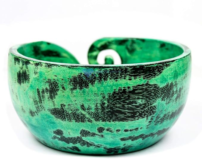 Exquisite Premium Yarn Ball Storage Bowls | Hand Painted Lovely Decor Yet Functional Yarn Dispenser (Small (6 x 3 x 6 Inches), Chameleon Green)