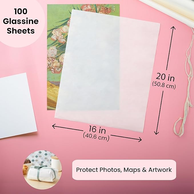 Bright Creations Glassine Sheets - Archival Glassine Paper for Artwork - Photo Protection Paper for Grease-Resistant Baking & DIY Crafts - 100 Pack, 16x20 in, White