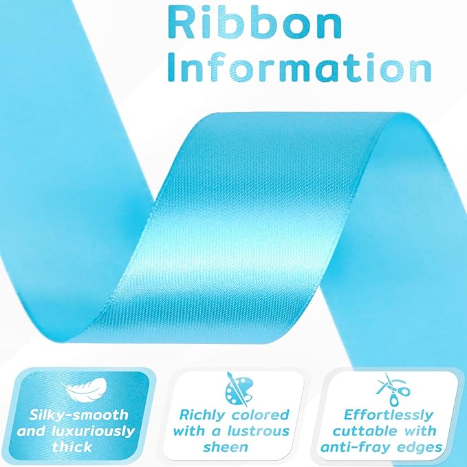 60 Yards Turquoise Blue Satin Ribbon 1-1/2 Inch, Solid Polyester Fabric Ribbon for Gift Wrapping, Crafts, Flower Bouquet, Wedding, Baby Shower, Festival, Christmas, Easter